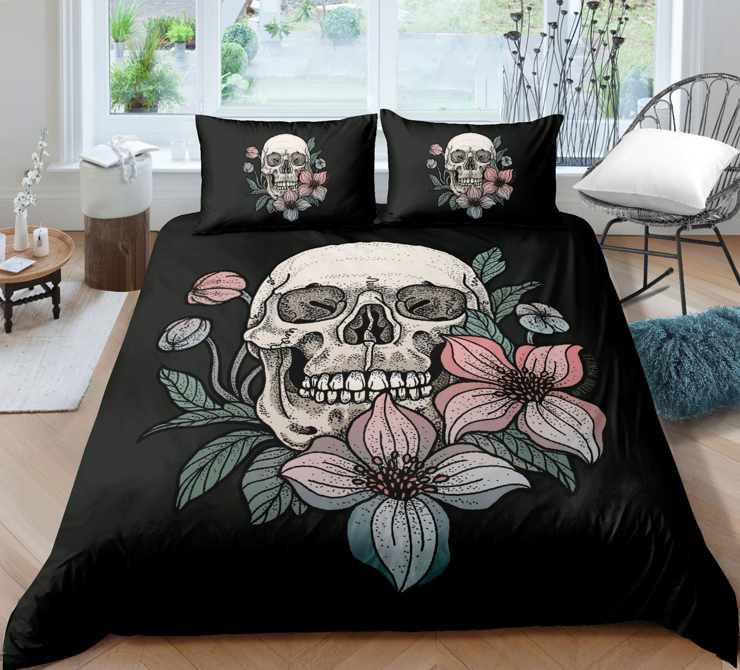 3D Printed Skull Bedding a Three-piece Set of a Sheet, a Quilt Cover & Pillowcases *4 Styles