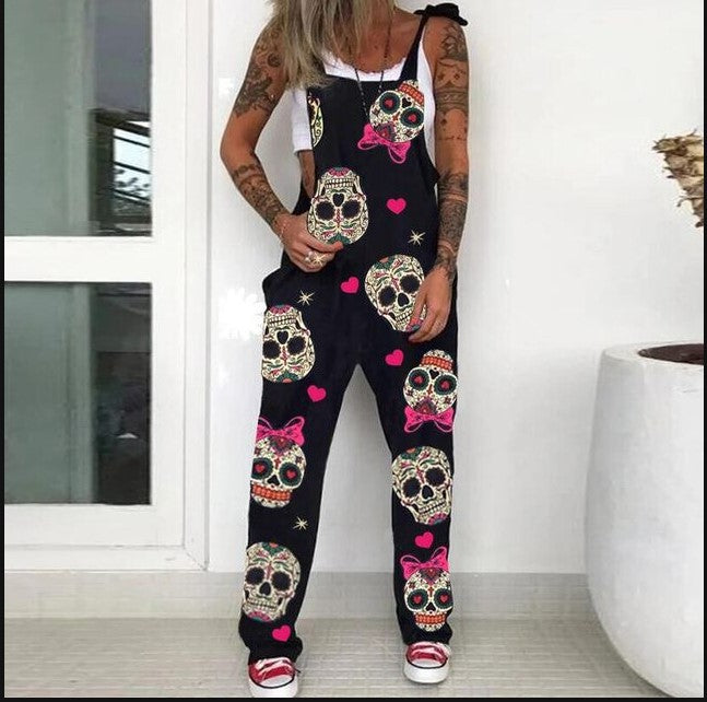 Street Savey Skull Printed Women's Overalls