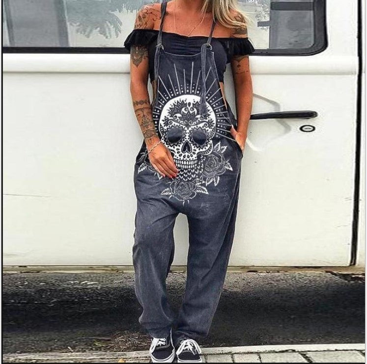 Street Savey Skull Printed Women's Overalls