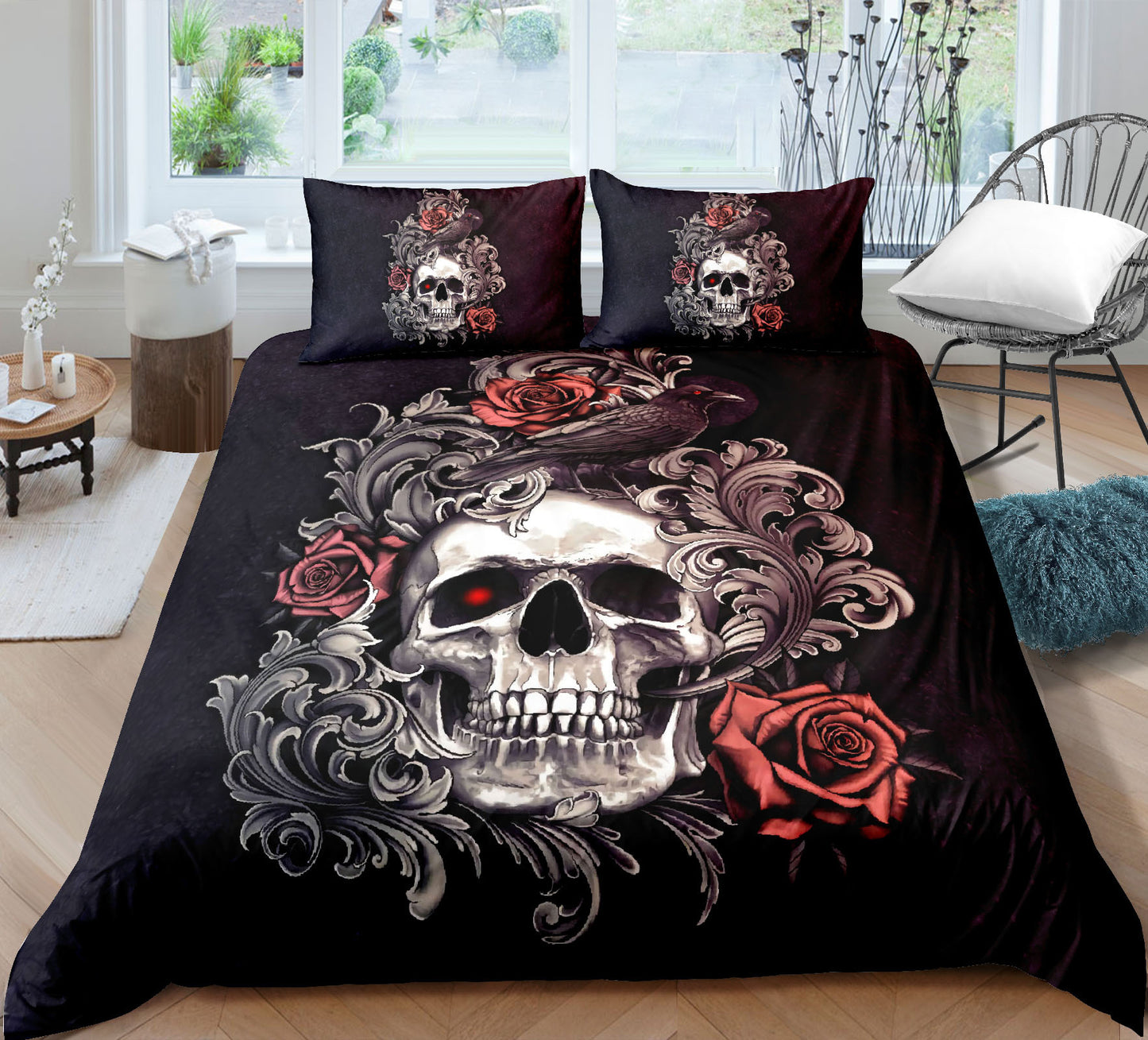 3D Printed Skull Bedding a Three-piece Set of a Sheet, a Quilt Cover & Pillowcases *4 Styles
