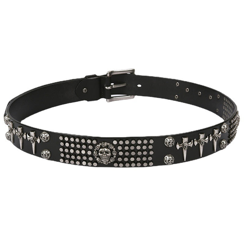 Punk Rock Cowhide Leather Men's DJ Skull Belt Matches All
