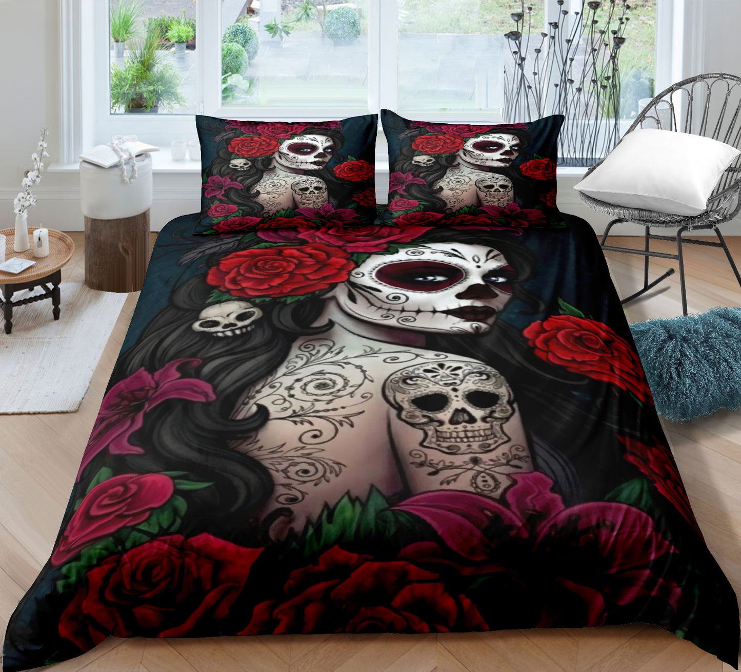 3D Printed Skull Bedding a Three-piece Set of a Sheet, a Quilt Cover & Pillowcases *4 Styles