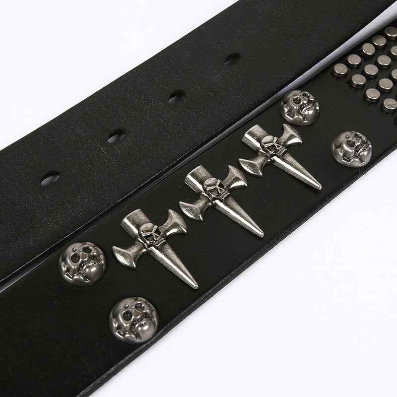Punk Rock Cowhide Leather Men's DJ Skull Belt Matches All