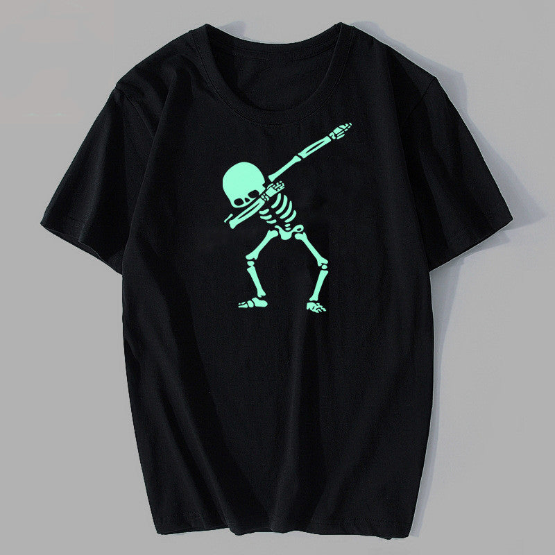 New Skull hip-hop T-Shirt with Luminous Print