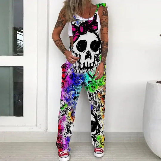 Street Savey Skull Printed Women's Overalls