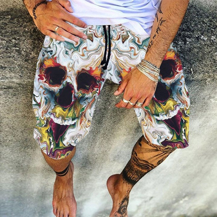 Digitally Printed Men's Casual Quick-drying Beach Skull Trunks