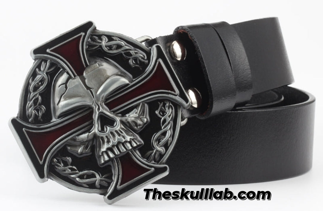 Skull Decor Belt Buckle, Pure Leather *6 Styles