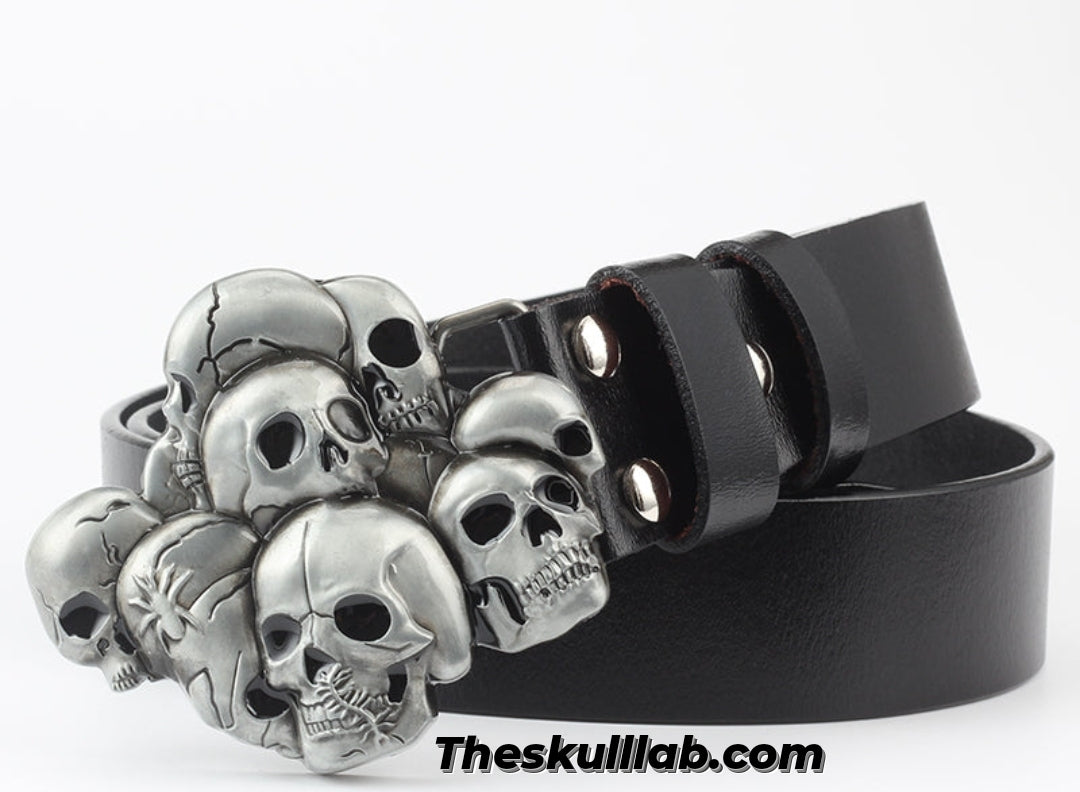 Skull Decor Belt Buckle, Pure Leather *6 Styles