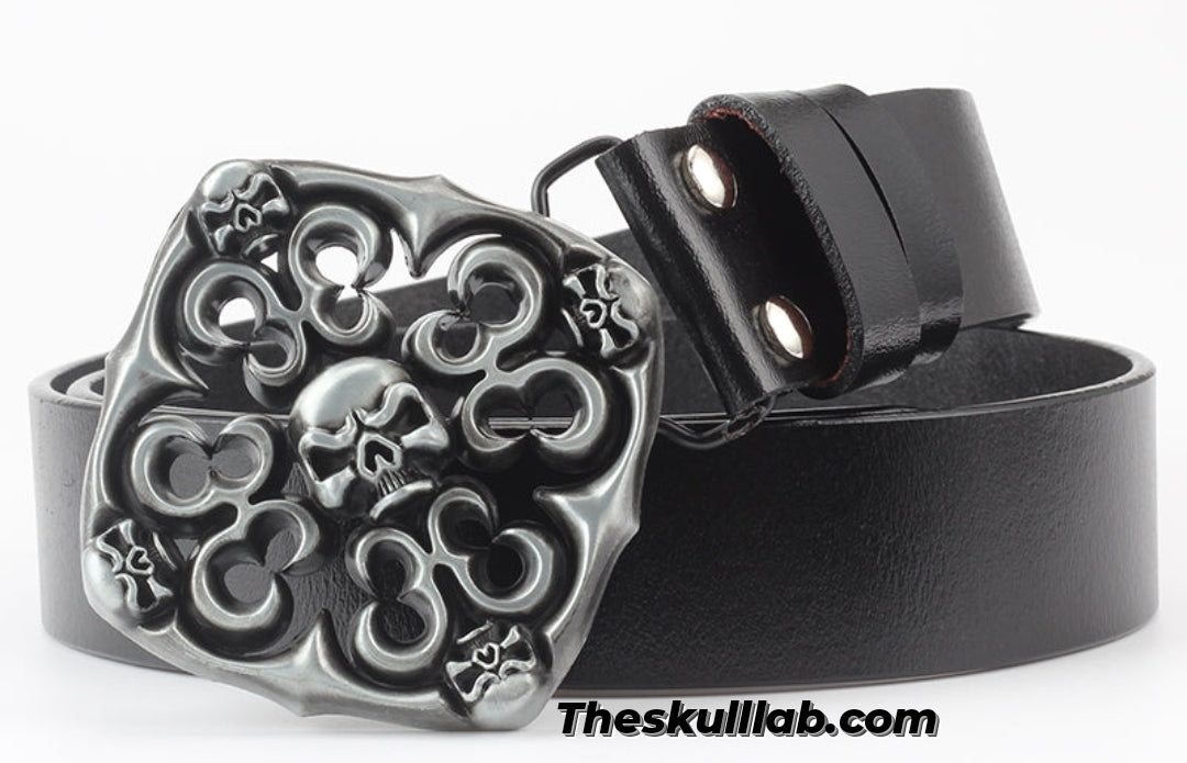 Skull Decor Belt Buckle, Pure Leather *6 Styles