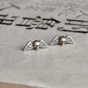 S925 Sterling Silver Retro Punk Skull Winged Stud Earrings