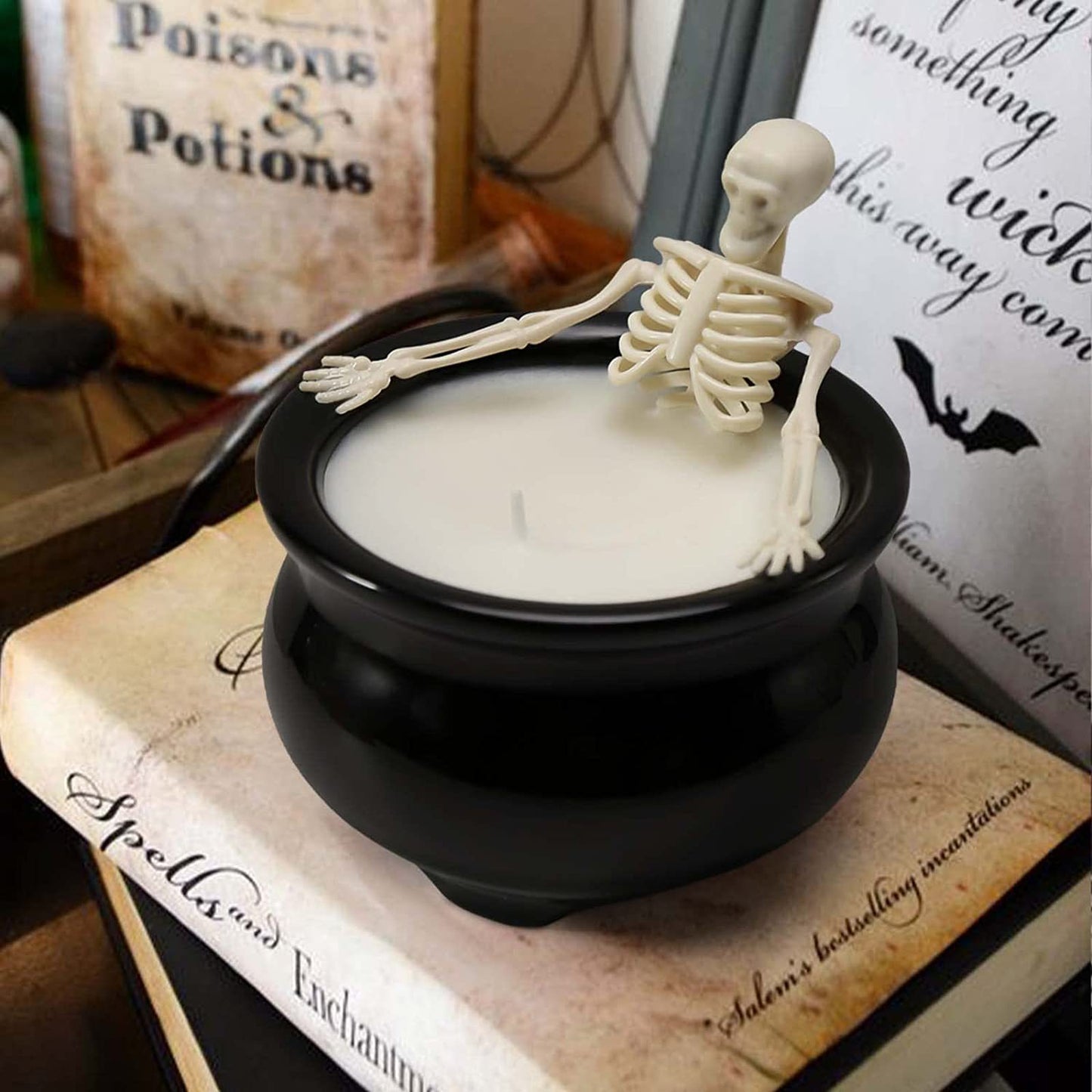 Halloween-Inspired Fluorescent Skeleton/Skull Gothic Candle Cauldron Ornament