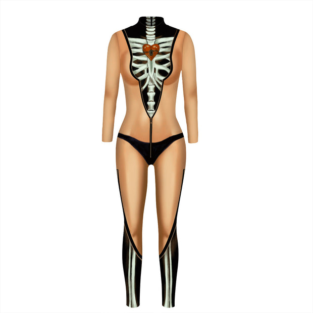 Skeleton 3D Digital Printing Women's Halloween Jumpsuit