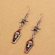 Skull Head in Spilled Red Oil Drop Casket Earrings