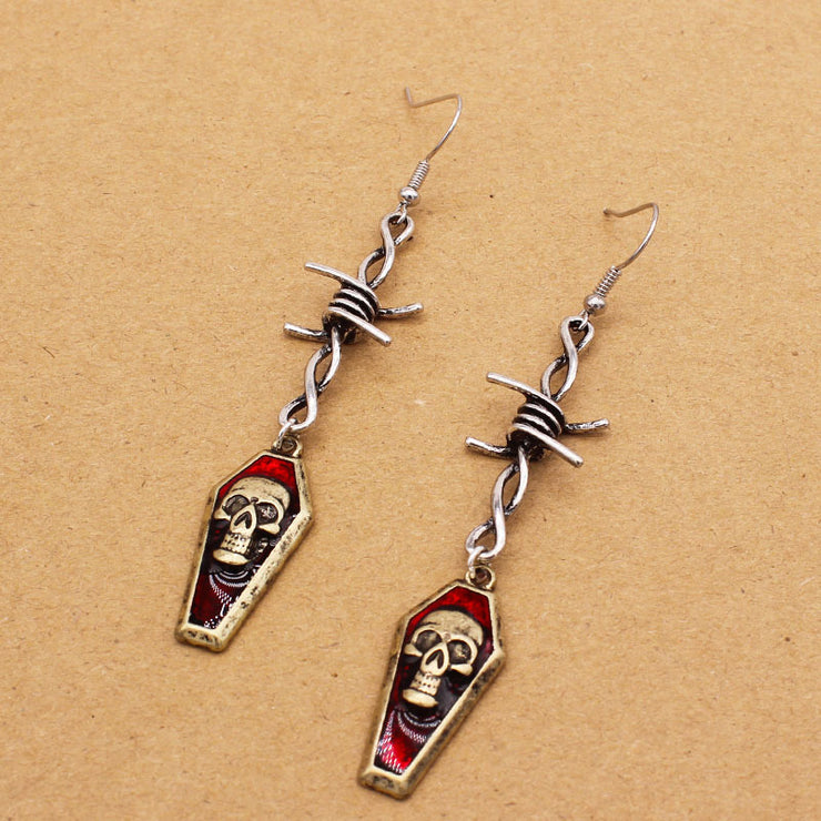 Skull Head in Spilled Red Oil Drop Casket Earrings