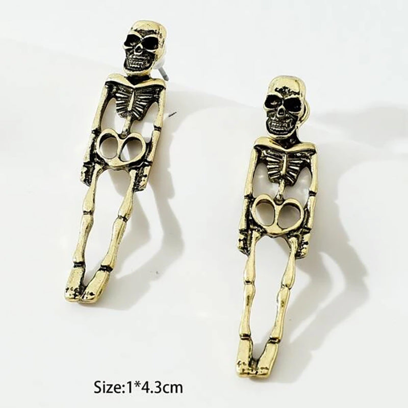 Halloween-inspired Earrings Skull Simulation of Human Skeleton w/ Detachable Skull Stud Earrings