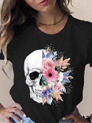 Women's Skull Flower Printed Round Neck Short Sleeve T-shirt *15 styles