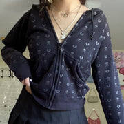 90s Vintage Skull Print Black Zipper Sweatshirt Long Sleeve