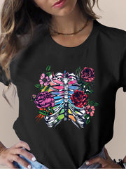 Women's Skull Flower Printed Round Neck Short Sleeve T-shirt *15 styles