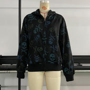 Women's Casual Skull Print Long Sleeve Jacket/ Zipp Sweater