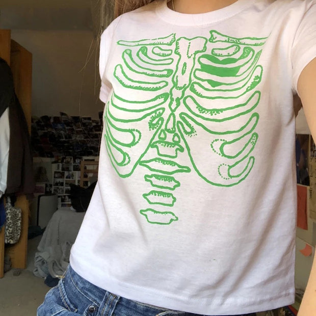 New Women's T-Shirt Top Harajuku Vintage Skull Print