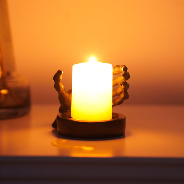 Skull Hand Guard Candlestick Base Halloween-Inspired Jewelry Storage Tray