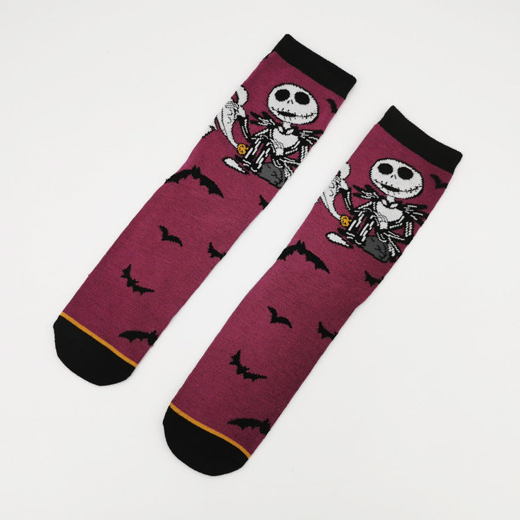 Women'S Cotton Cartoon Jack Print Tube Socks