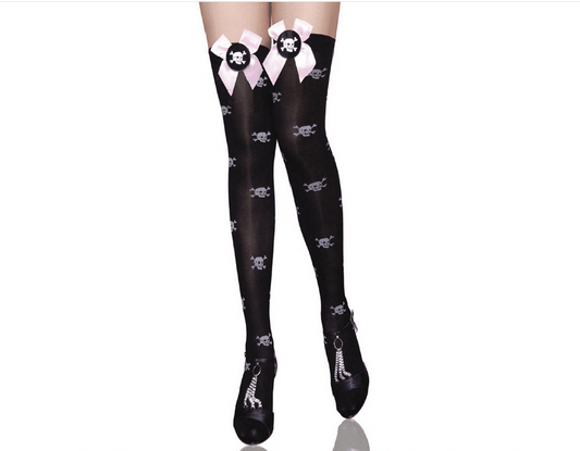 Bowknot lace skull over-the-knee long tube stockings *2 Styles