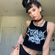 Short Navel Cropped Gothic Style Skull Tank Top