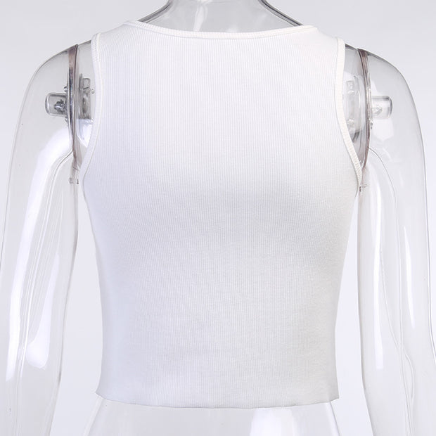 Short Navel Cropped Gothic Style Skull Tank Top