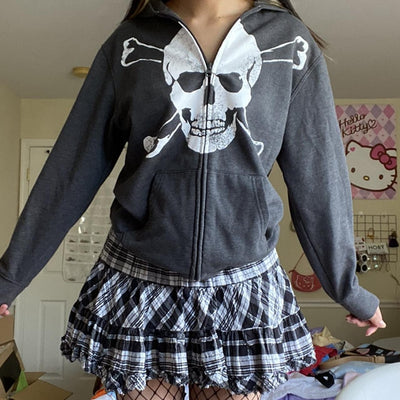 Women's Skull Print Loose Hooded Sweater