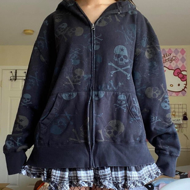 Women's Casual Skull Print Long Sleeve Jacket/ Zipp Sweater