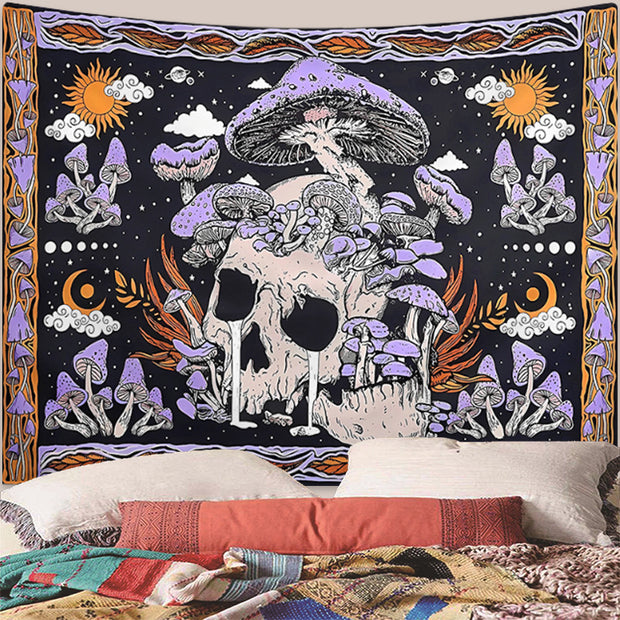 Purple Skull Mushroom Tapestry Bohemian Hippie Style