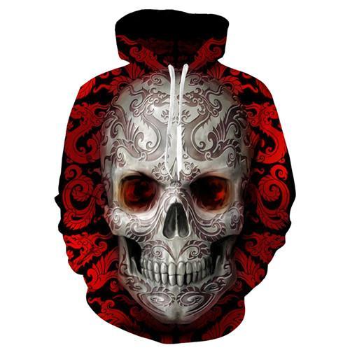 Red & Blue Dragon Skull Hoodie