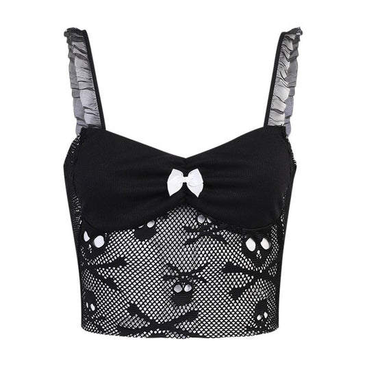 Ladies Skull Print Lace Mesh Camisole