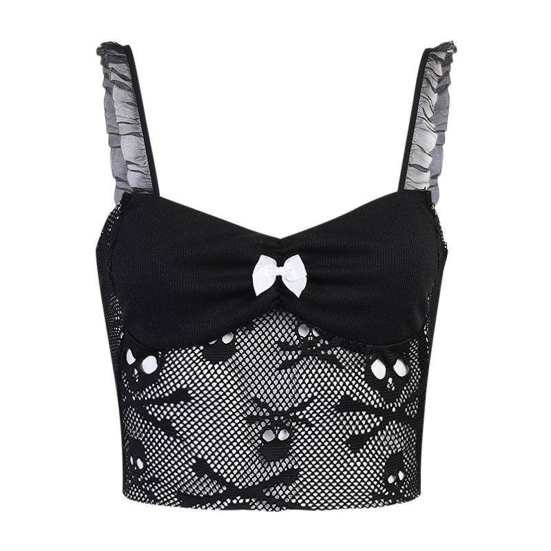 Skull Mesh Lace See-through Gothic Tank Top & Sleeves Two-piece