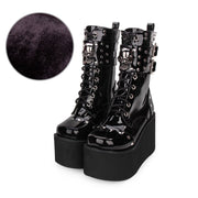 Super high-heel platform punk boots with side zipper and rivet skull decoration