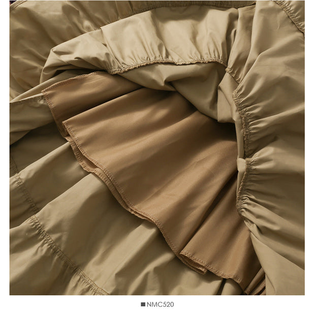 Western Style Wild Wood Ear Stitching Mid-Length A-Line Skirt Female Spring Elastic Waist Thin Solid Color Skirt