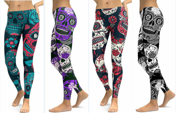 Printed Skull Skinny Yoga Pants, Slim Hip Lift, *4 Colors