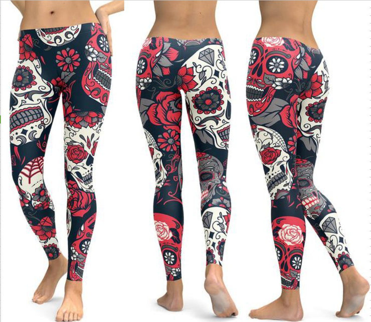 Printed Skull Skinny Yoga Pants, Slim Hip Lift, *4 Colors