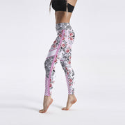 Women'S Skull And Flower Leggings, Pink, Digital Print, High Waist Pants, Stretch