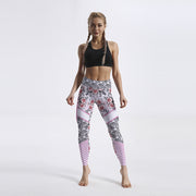 Women'S Skull And Flower Leggings, Pink, Digital Print, High Waist Pants, Stretch