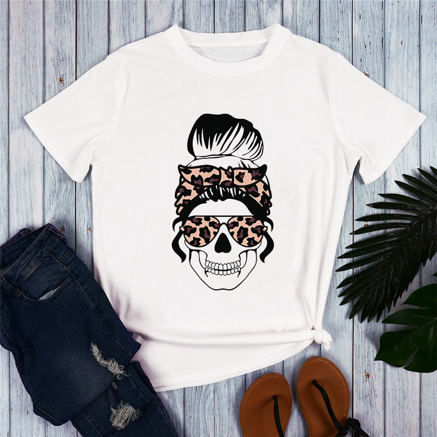 Camouflage Skull T-Shirt Female Leopard Print