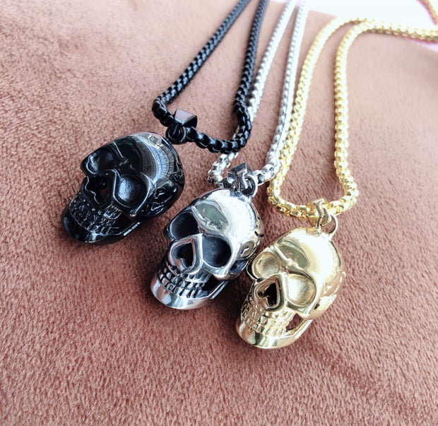 Men's stainless steel skull necklace