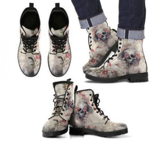 Women Boots Low Heel Shoes Women's Vintage Pu Leather Autumn ready stay Warm in Winter with high top Skull Boots