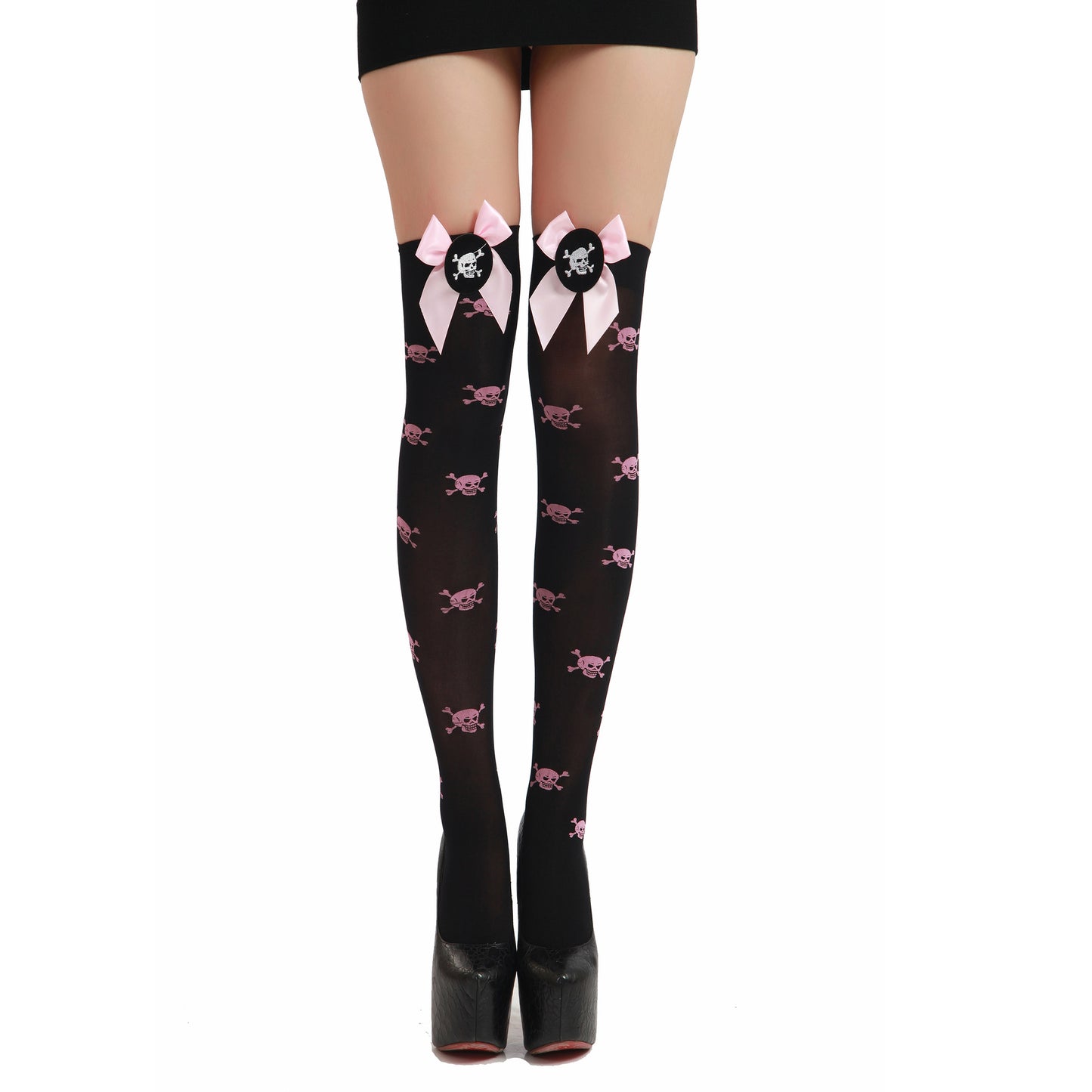 Bowknot lace skull over-the-knee long tube stockings *2 Styles