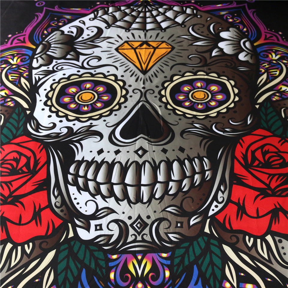 Three-piece bedding set with day of the dead skull quilt cover