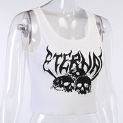 Short Navel Cropped Gothic Style Skull Tank Top