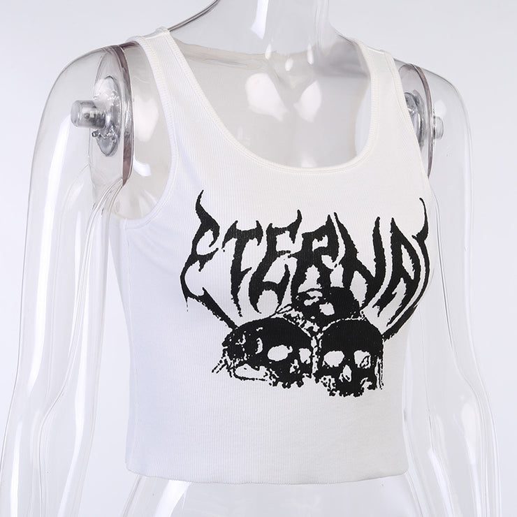 Short Navel Cropped Gothic Style Skull Tank Top