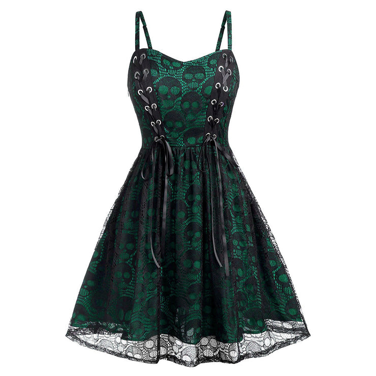 Lace-up Sexy Big Skull Suspender Dress