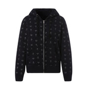 90s Vintage Skull Print Black Zipper Sweatshirt Long Sleeve